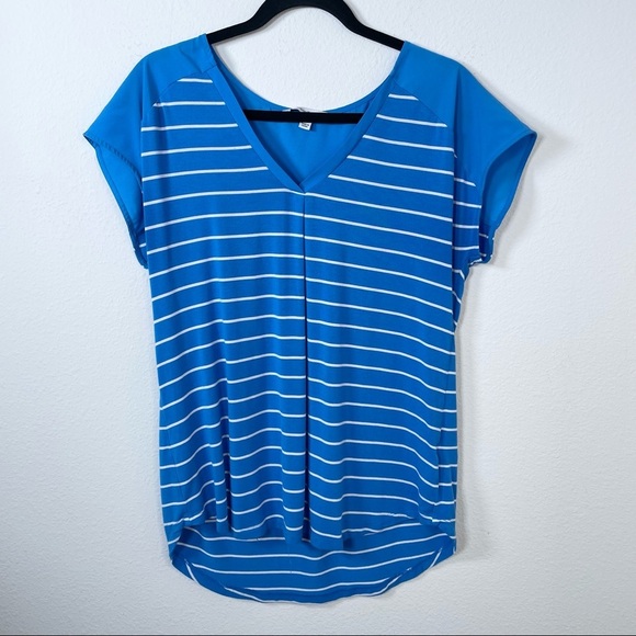 Adrienne Vittadini Tops - Blue Stripe V-Neck Blouse